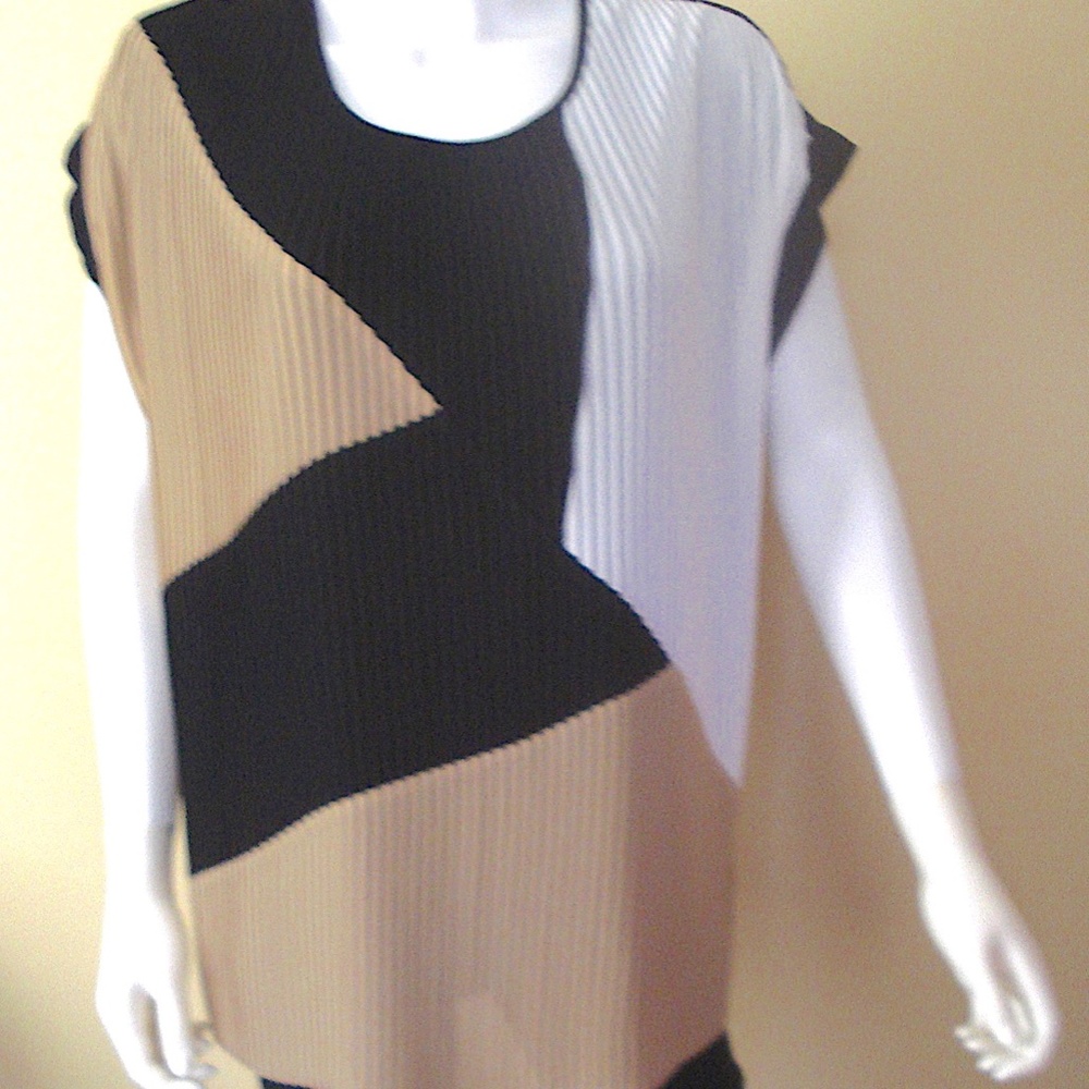 Ny Collection Blouse Colorblocked Asymmetrical Pleated Blouse